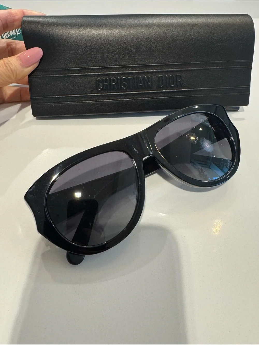 Dior Black Sunglasses with Gold Logo Accents